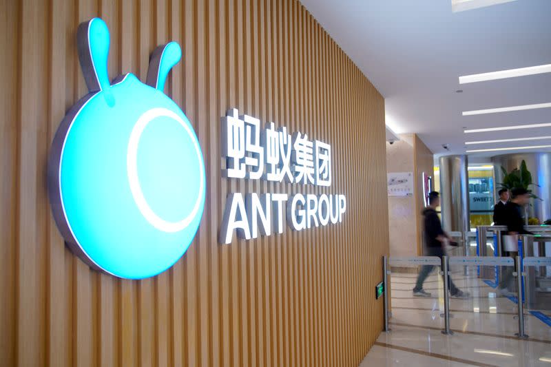 FILE PHOTO: A logo of Ant Group is pictured at the headquarters of the company in Hangzhou, China