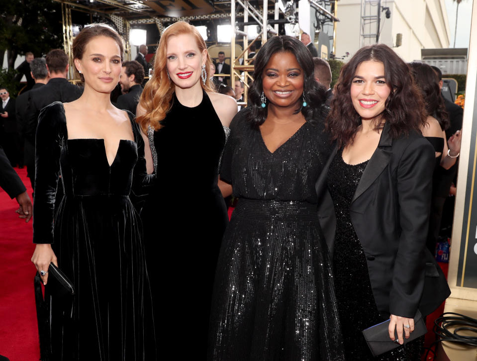 Natalie Portman, Jessica Chastain, Octavia Spencer and America Ferrera at the 75th Annual Golden Globe Awards in 2018 [Photo: Getty]