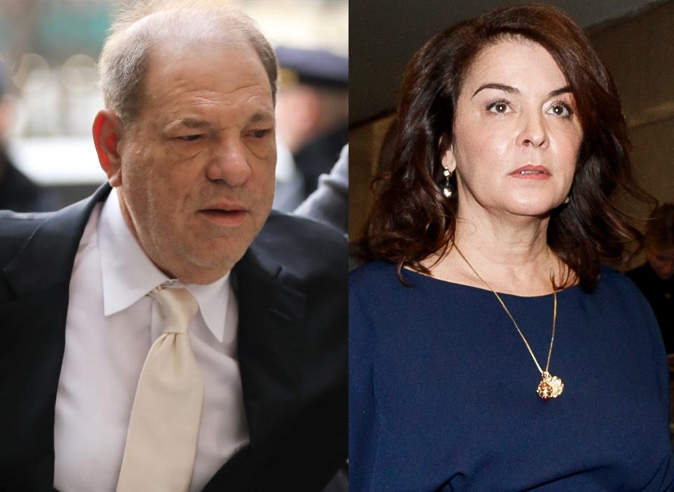 Actress Annabella Sciorra says she punched and kicked Harvey Weinstein to try to stop him.