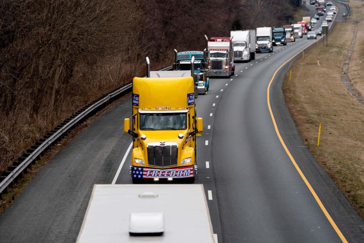 The People’s Convoy drives around Washington DC in March (AFP via Getty Images)