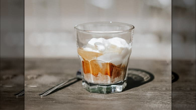 Glass with affogato and spoon