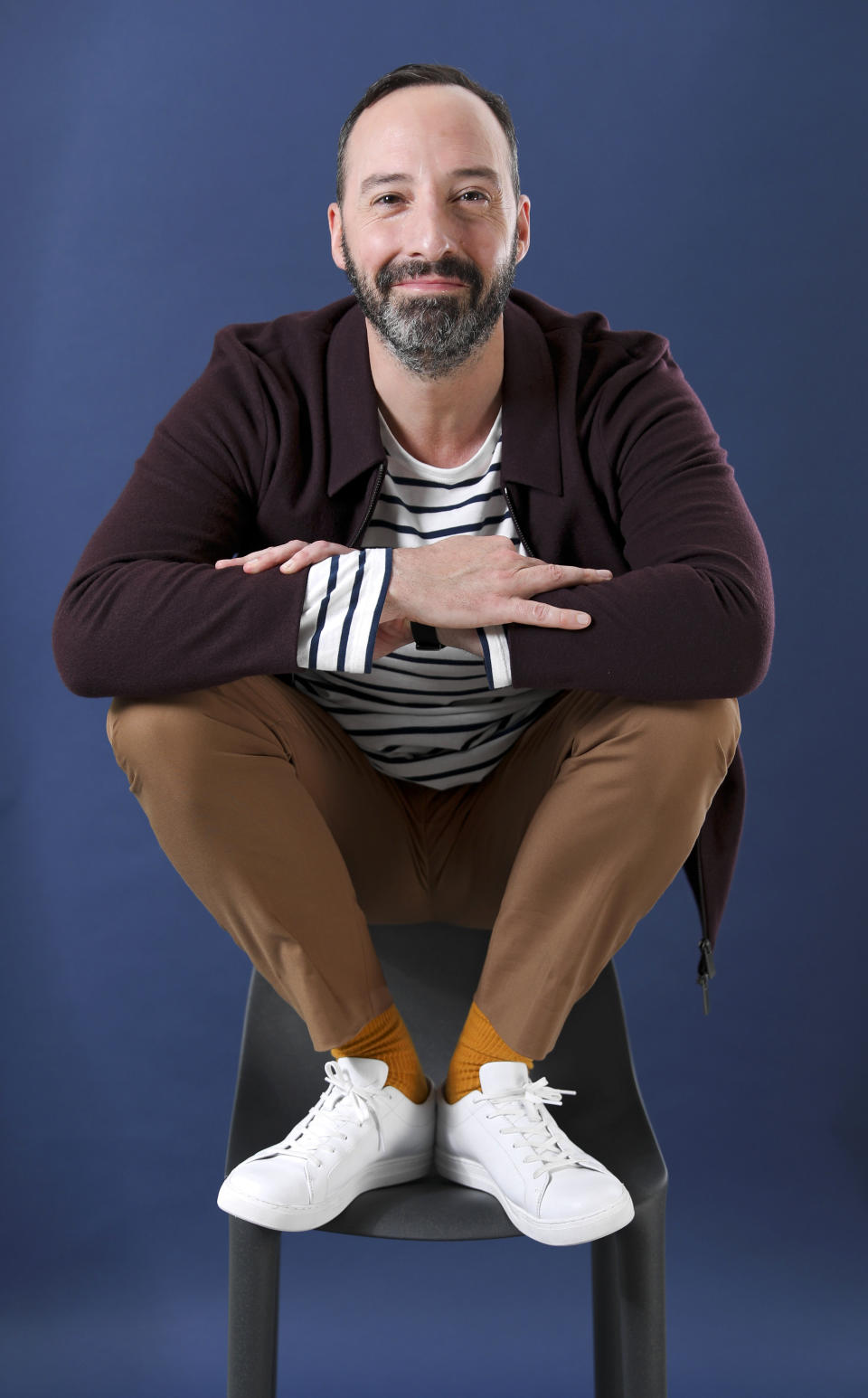 This Oct. 2, 2019 photo shows actor Tony Hale posing for a portrait in New York. Hale has earned many fans by playing a morally questionable, immature man-child in both “Arrested Development” and “Veep.” But he switched gears to play the lovable and innocent Forky, who embarks on a road trip with Woody, Buzz and the gang in “Toy Story 4,” available on digital, 4K Disc and Blu-Ray this week. (Photo by Brian Ach/Invision/AP)