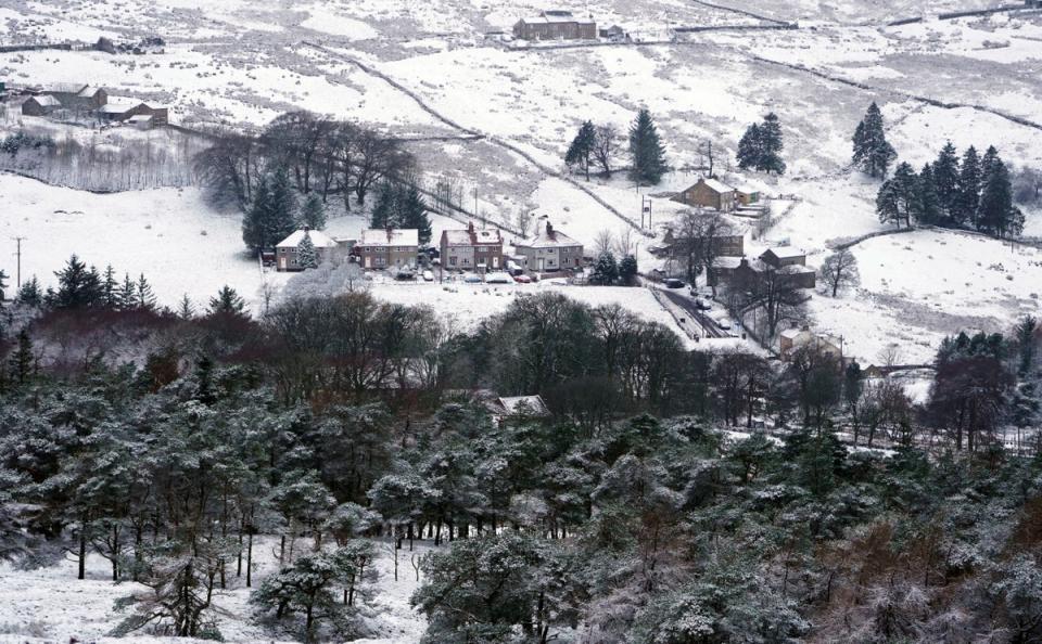 A wintry scene at Nenthead in Cumbria after a band of wintry weather brought hill snow and a risk of ice to large parts of the country (PA)