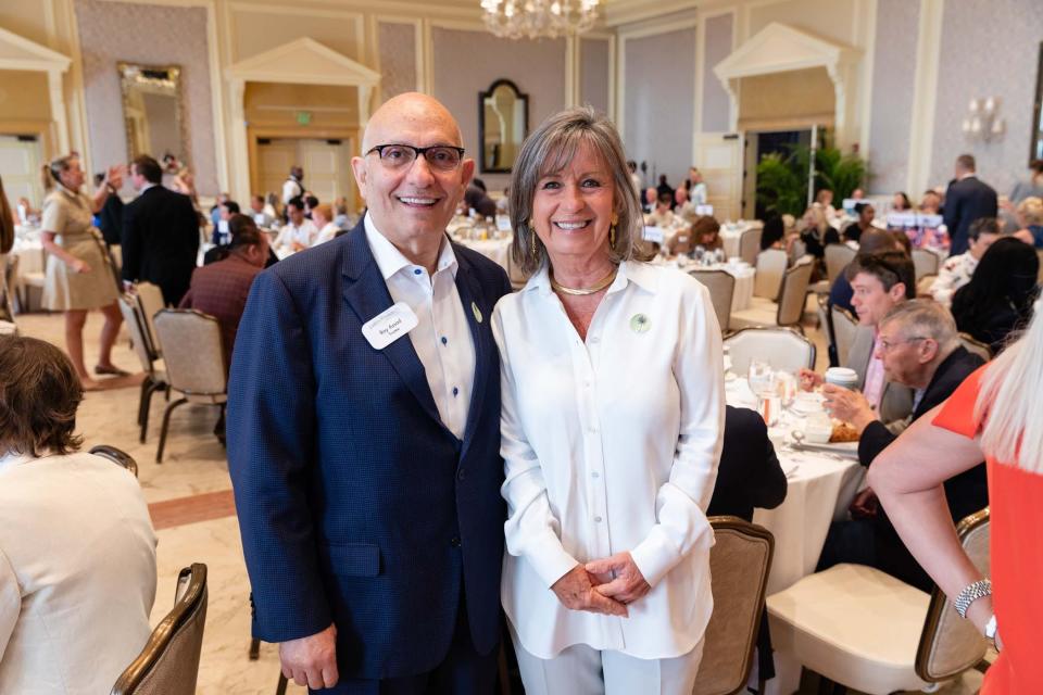 Roy Assad, former chairman of the Palm Beach Chamber of Commerce Board of Directors, and Henya Betras, a new Chamber member and Palm Beach business owner, attended Wednesday's monthly Chamber meeting at The Breakers. Assad delivered his final "Motivational Minute" at the meeting.