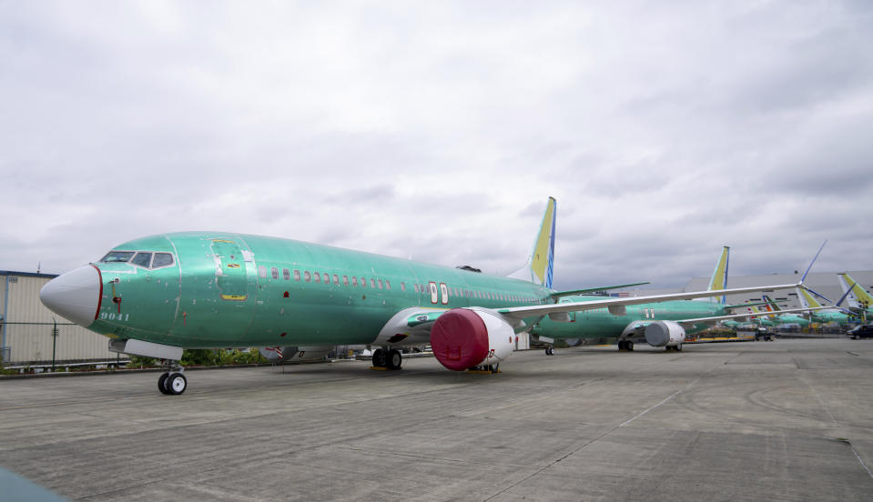 Boeing 737 MAX airliners are pictured at the company's factory on Thursday, Sept. 12, 2024, in Renton, Wash. (AP Photo/Stephen Brashear)