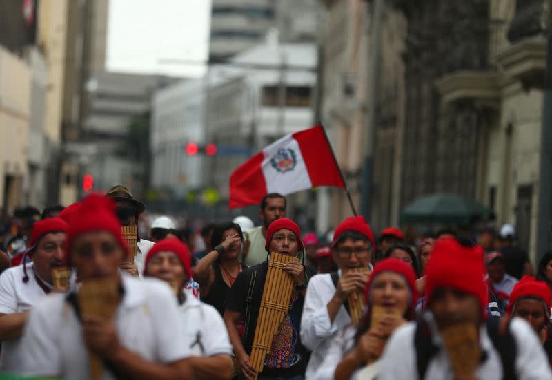 Demonstrators protest to demand Peru's President Boluarte to step down, in Lima