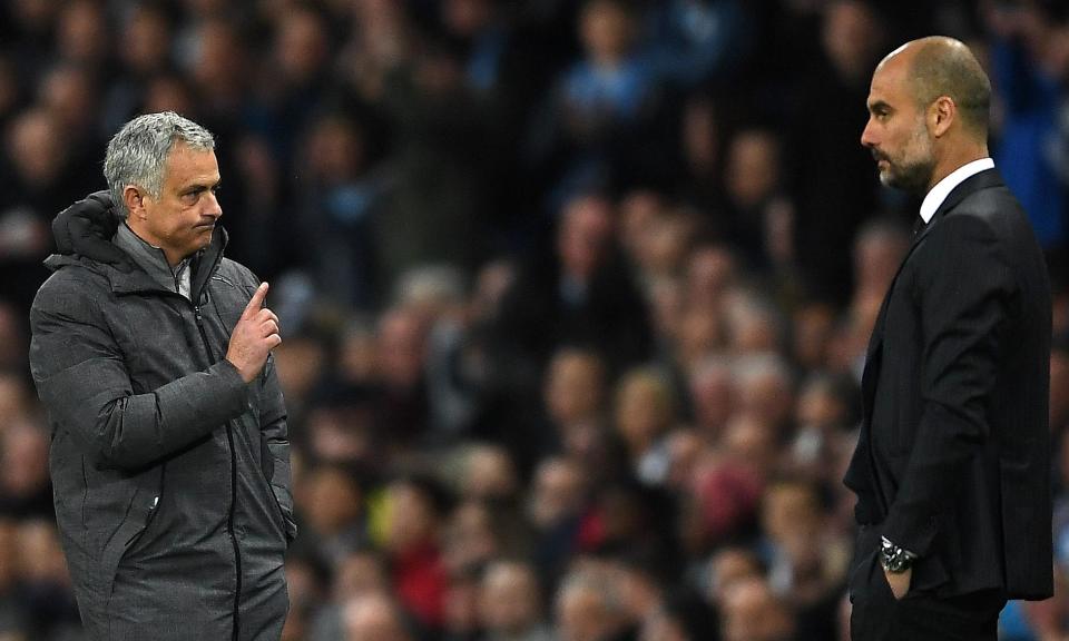 Jose Mourinho, left, and Pep Guardiola, right, go head to head in Sunday’s Manchester derby at Old Trafford.