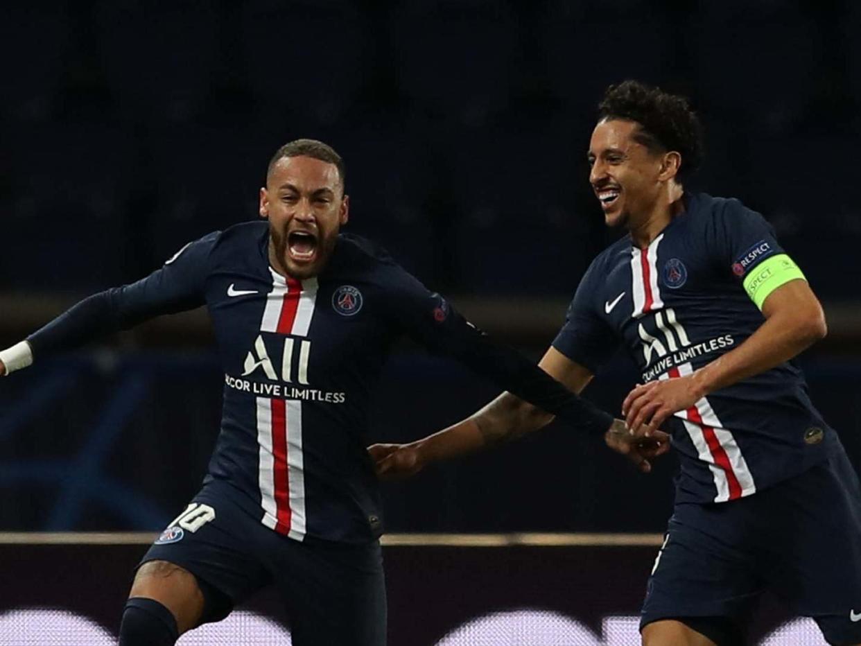 Neymar of Paris Saint-Germain celebrates: UEFA via Getty Images