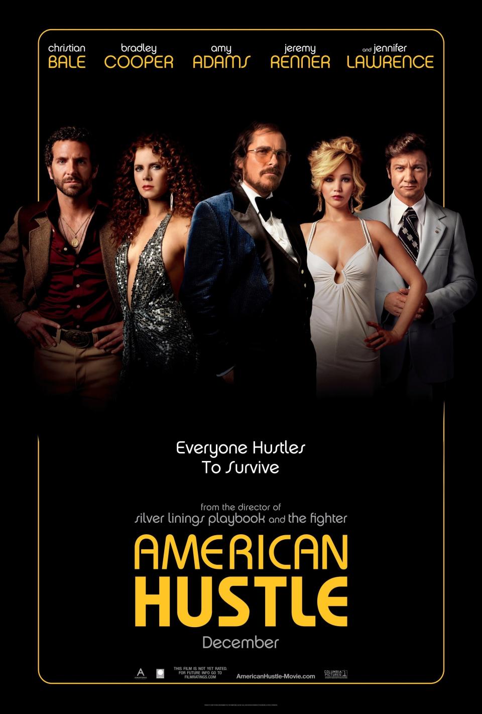 AMERICAN HUSTLE, advance poster art, from left: Bradley Cooper, Amy Adams, Christian Bale, Jennifer Lawrence, Jeremy Renner, 2013. ©Columbia Pictures/Courtesy Everett Collection