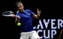 Tennis - Laver Cup - 1st Day - Prague, Czech Republic - September 22, 2017 - Dominic Thiem of team Europe in action against John Isner of team World. REUTERS/David W Cerny