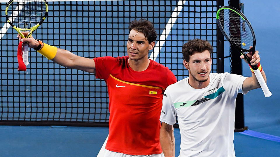 Rafael Nadal and Pablo Carreno Busta, pictured here after their victory in the doubles.