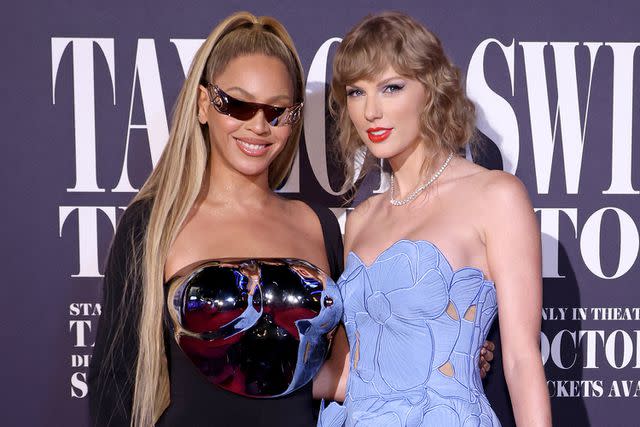 <p>John Shearer/Getty</p> Beyoncé and Taylor Swift pose on the red carpet at the world premiere of Taylor's Eras Tour concert film in L.A.