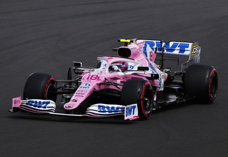 <p>Lance Stroll of Canada driving the (18) Racing Point RP20 Mercedes on track during qualifying for the F1 Grand Prix of Great Britain at Silverstone on August 01, 2020 in Northampton, England.</p>