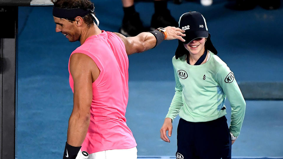 Rafael Nadal, pictured here sharing a beautiful moment with the ball girl at the Australian Open.