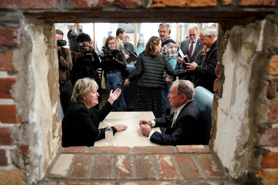 Former New York Mayor Michael Bloomberg speaks with Virginia House Delegate-elect Nancy Guy after launching his presidential campaign in the D'Egg cafe in Norfolk, Virginia on November 25, 2019. (Photo: Joshua Roberts/Reuters)