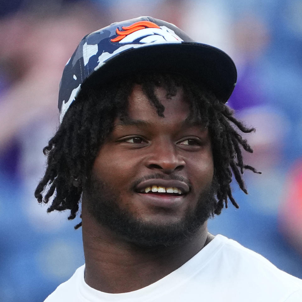 Aug 27, 2022; Denver, Colorado, USA; Denver Broncos running back Javonte Williams (33) looks on before a preseason game against the <a class="link " href="https://sports.yahoo.com/nfl/teams/minnesota/" data-i13n="sec:content-canvas;subsec:anchor_text;elm:context_link" data-ylk="slk:Minnesota Vikings;sec:content-canvas;subsec:anchor_text;elm:context_link;itc:0">Minnesota Vikings</a> at Empower Field at Mile High. Mandatory Credit: Ron Chenoy-USA TODAY Sports