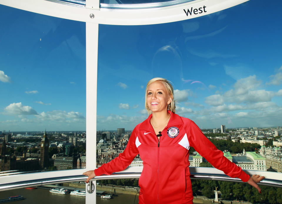 LONDON, ENGLAND - SEPTEMBER 13: Gymnast Nastia Liukin of the USA poses in the London Eye during a tour of London on September 13, 2011 in London, England. (Photo by Bryn Lennon/Getty Images for USOC)