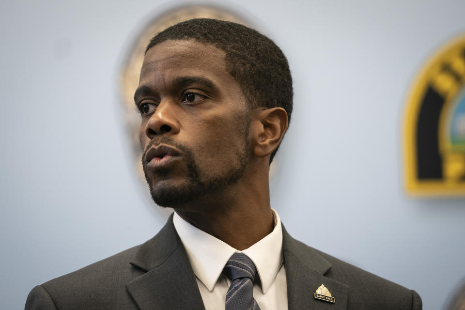 St. Paul Mayor Melvin Carter spoke at a press conference about a shooting by a police officer last Saturday in St. Paul, Minn., on Tuesday, Dec. 1, 2020. (Renee Jones Schneider/Star Tribune via AP)