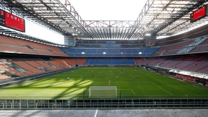 Mandatory Credit: Photo by Antonio Calanni/AP/Shutterstock (10577069o)A view of the empty stadium during the Serie A soccer match between AC Milan and Genoa at the San Siro stadium, in Milan, Italy, .