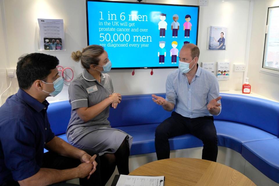 The Duke of Cambridge meets staff during his visit to the Royal Marsden Hospital