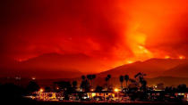 <p>Smoke is illuminated by the Whittier wildfire near Santa Ynez, California, U.S. July 8, 2017. (Michael Nekrasov/Handout via Reuters) </p>