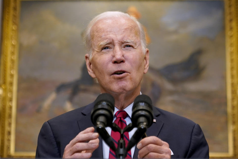 FILE - President Joe Biden speaks about border security in the Roosevelt Room of the White House, Jan. 5, 2023, in Washington. The Democrats' reframing of the immigration debate risks straining Biden's alliance with immigrants and advocates who campaigned for him in 2020. But it appears to be working for Democrats after they won a special House election in New York. (AP Photo/Patrick Semansky, File)