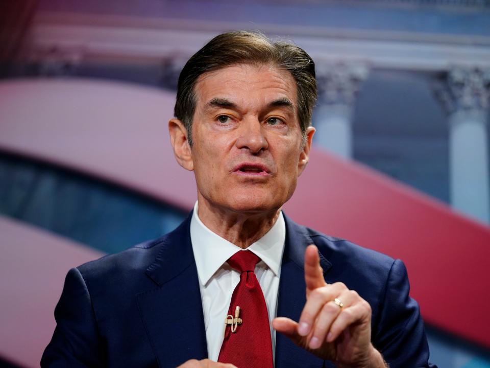 Mehmet Oz takes part in a forum for Republican candidates for U.S. Senate in Pennsylvania at the Pennsylvania Leadership Conference in Camp Hill, Pa., April 2, 2022.