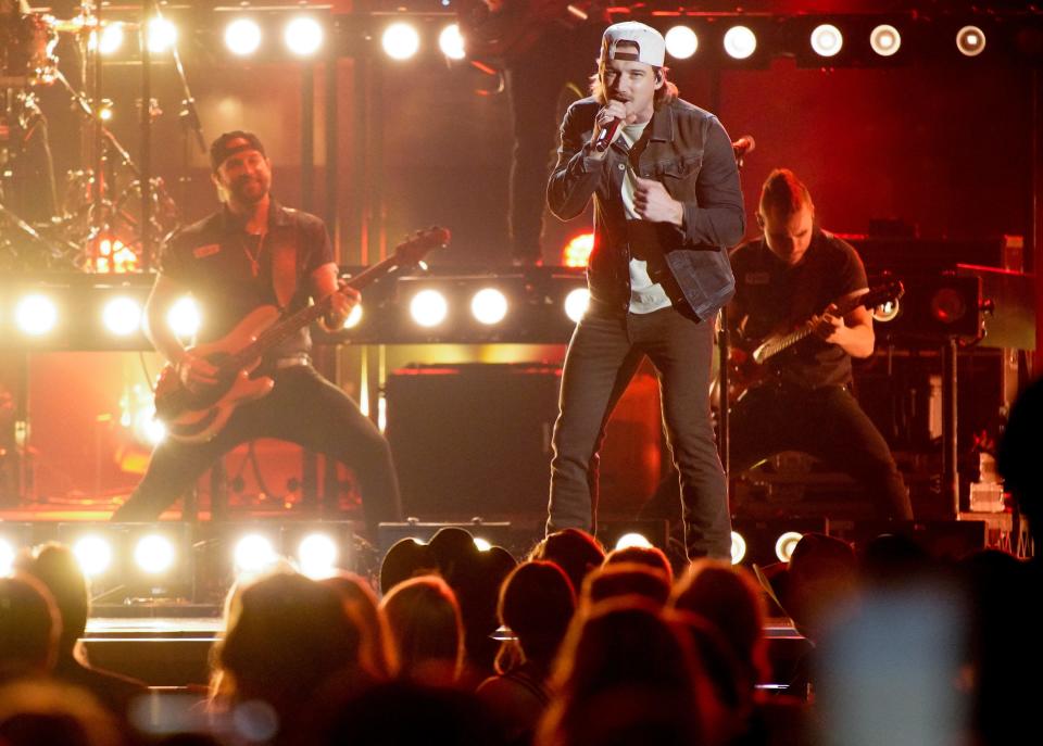 Morgan Wallen performs during the 56th CMA Awards at Bridgestone Arena Wednesday, Nov. 9, 2022, in Nashville, Tenn.  ORG XMIT: TNNAT (Via OlyDrop)