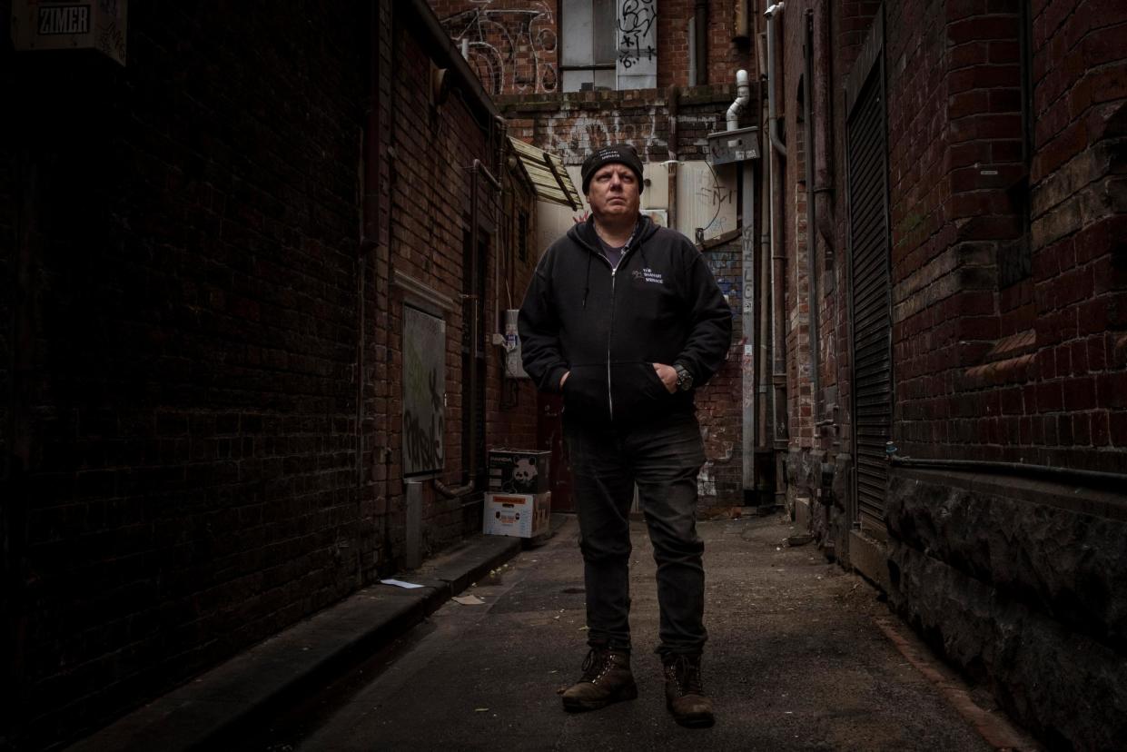 <span>Trevor Brown, who lives in a tent near the Victorian town of Cockatoo: ‘There are so many people camping out in the bush.’</span><span>Photograph: Christopher Hopkins/The Guardian</span>