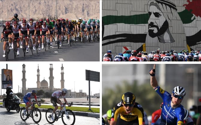 Action from stage four at the UAE Tour — Sam Bennett sprints to UAE Tour stage victory as Tadej Pogacar retains lead - GETTY IMAGES