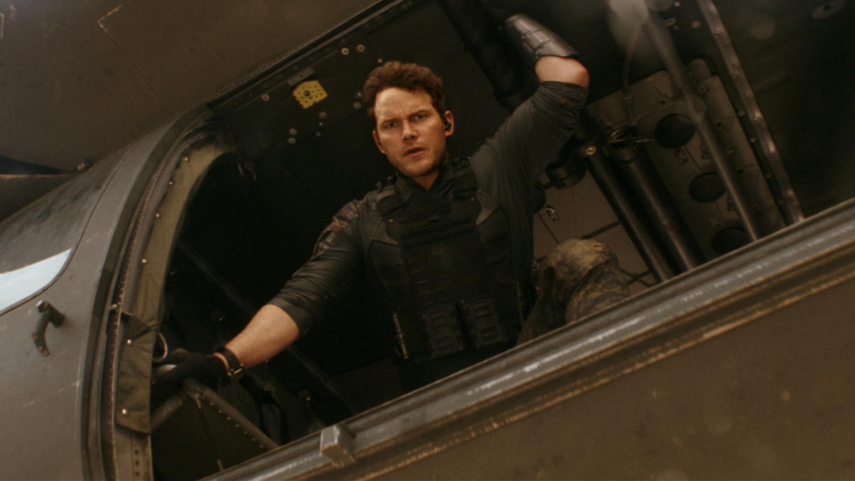 Chris Pratt travels forward in time to join the human fightback against terrifying alien creatures in 'The Tomorrow War'. (Amazon Prime Video)