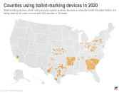 Ballot-marking devices, which voting security experts question because a computer marks the paper ballots, are being used for all voters in more than 400 counties in 16 states.