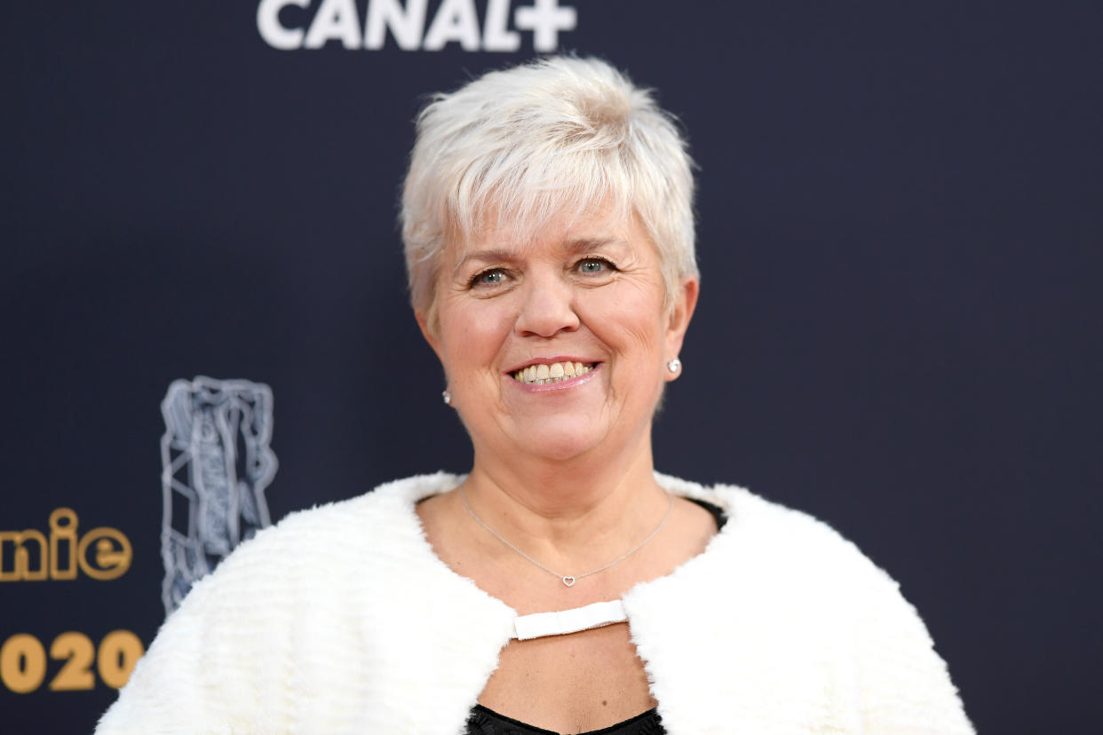 PARIS, FRANCE - FEBRUARY 28: Mimie Mathy poses on the Cesar Film Awards 2020 Ceremony red carpet for an episode of 'Call my agent' At Salle Pleyel In Paris on February 28, 2020 in Paris, France. (Photo by Pascal Le Segretain/Getty Images)