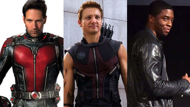 <em>Avengers: Age of Ultron</em> had the second-highest domestic opening weekend in history, and if more is actually more, <em>Captain America: Civil War</em>, the first film in Marvel’s Phase 3, will top that. Because there are more superheroes in Cap’s supposedly solo film than in all of <em>Age of Ultron</em>. Marvel announced today that <em>Civil War</em> has officially begun filming, with <em>The Winter Solider</em> directors <strong>Anthony</strong> and <strong>Joe Russo</strong> at the helm (they’ll also direct the two-part <em>Avengers: Infinity Wars</em> after that, so this should make for good practice). <strong> NEWS: Why ‘Avengers: Age of Ultron’ killed off the wrong character!</strong> Here’s the synopsis from Marvel: <em> “'Captain America: Civil War' picks up where 'Avengers: Age of Ultron' left off, as Steve Rogers leads the new team of Avengers in their continued efforts to safeguard humanity. After another international incident involving the Avengers results in collateral damage, political pressure mounts to install a system of accountability and a governing body to determine when to enlist the services of the team. The new status quo fractures the Avengers while they try to protect the world from a new and nefarious villain.” </em> And here’s the <em>insane</em> cast list...so far. Hey, there’s always time to add some Guardians of the Galaxy or maybe <strong>Charlie Cox</strong>'s Daredevil or, mostly likely, your friendly neighborhood Spider-Man: <strong> (WARNING: Some minor spoilers for <em>Avengers: Age of Ultron</em> below.) </strong> <strong> The Leads: Captain America and Iron Man </strong> Marvel Studios <strong> Chris Evans</strong> will reprise his role as Captain America, fighting for heroes to maintain their autonomy (do you expect Cap to trust authority after what happened with HYDRA?), while <strong>Robert Downey Jr.</strong> will take second lead as Iron Man, siding with the government. <strong> The Avengers: Black Widow, Falcon, The Vision, </strong> <strong>War Machine, </strong> <strong>and Scarlet Witch </strong> Marvel Studios The end of <em>Age of Ultron</em> saw Cap and Black Widow ( <strong>Scarlett Johansson</strong>) assembling a new set of Avengers: <strong>Anthony Mackie</strong>’s Falcon, <strong>Don Cheadle</strong> as Tony Stark’s buddy War Machine (formerly Iron Patriot), and <em>Age of Ultron </em>newbies <strong>Paul Bettany</strong> (who admittedly, starred in five Marvel movies as the voice of J.A.R.V.I.S. before finally appearing in the flesh) and <strong>Elizabeth Olsen</strong> as would-be lovers -- at least in the comics -- Vision and Scarlet Witch. <strong> Other Heroes: Ant-Men, Hawkeye, and Black Panther </strong> Marvel Studios Buried in Marvel’s announcement about the start of production was word that <strong>Paul Rudd</strong> will first appear as Ant-Man alongside the other Avengers in <em>Civil War</em> -- after his solo outing this summer. <strong>Chadwick Boseman </strong>will also  make his MCU debut as Black Panther, before spinning off to his solo movie. And <strong>Jeremy Renner</strong>’s Hawkeye will also be in this doing whatever, who cares. <strong> NEWS: Here’s everything you need to know about Marvel’s Phase 3</strong> <strong> Miscellaneous: The Winter Solder, Agent 13, General Thaddeus, and Unknown Martin Freeman Character </strong> Marvel Studios The hunt for <strong>Sebastian Stan</strong>’s Bucky Barnes a.k.a. The Winter Solider will likely come to a head in <em>Civil War</em>, after being teased in <em>Age of Ultron</em>. But which side will he fight on? <strong>Emily VanCamp </strong>will reprise  her role as Sharon Carter a.k.a. Agent 13, and <strong>William Hurt </strong>will return as General Thaddeus Ross from the all-but-ignored <em>The Incredible Hulk</em> (the one with Edward Norton), <strong> Martin Freeman</strong> also joins the MCU as a new character, who Latino Review claims is Everett K. Ross, an interrogator and expert on all matters related to Black Panther’s Wakanda. But will he also appear in <em>Doctor Strange</em> opposite Benedict Cumberbatch?! <strong> The Villains: Baron Zemo and Crossbones </strong> Marvel Studios <strong> Daniel Brühl</strong> ( <em>Inglorious Basterds</em>, <em>Rush</em>) already let slip that he’ll be playing Baron Zemo, one of Captain America’s greatest foes. He’s a HYDRA scientist recognizable for his purple hood, and is likely the “new and nefarious villain” from the summary. Meanwhile, the first “international incident” mentioned might be caused by <strong> Frank Grillo</strong>’s Brock Rumlow, who (barely) survived <em>The Winter Solider</em> to become <em>Civil War</em>’s thug Crossbones. <strong> And you can’t forget about...Spider-Man! </strong> Marvel Studios Ever since Sony and Marvel made their deal to share Spidey, it’s been assumed that he would make his already-masked appearance (no more origin stories!) in <em>Civil War</em> (Spider-Man plays an integral part in the comic). Now rumor has it one of these five young actors could spin those webs: <strong>Asa Butterfield</strong> ( <em>Hugo</em>, <em>Ender’s Game</em>), <strong>Tom Holland</strong> ( <em>The Impossible</em>), <strong>Nat Wolff</strong> ( <em>The Fault in Our Stars</em>), <strong>Timothee Chalamet</strong> ( <em>Homeland</em>, <em>Interstellar</em>), and <strong>Liam James</strong> ( <em>The Way Way Back</em>). Seeing as filming has already started, it shouldn’t be too much longer before we find out who... For those keeping track at home, that’s 11 superheroes, two or three villains (depending on what mood The Winter Soldier is in this time), and a handful of other characters, all fighting for screentime. Which basically makes this <em>Captain America 3: Iron Man 4: Avengers 2.5: Civil War</em>. The only people who aren’t in this movie are Thor ( <strong>Chris Hemsworth</strong>) and The Hulk ( <strong>Mark Ruffalo</strong>). And they seem pretty sad about it. <em> Captain America: Civil War</em> hits theaters May 6, 2016. Now, find out what Chadwick Boseman told ET about playing Black Panther: