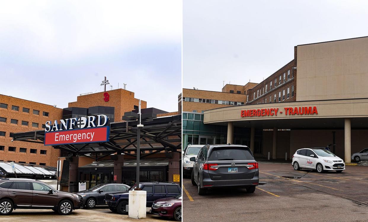 Sanford Hospital, left, and Avera McKennan hospital in Sioux Falls.