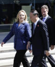 BEIJING, CHINA - MAY 3: U.S. Secretary of State Hillary Clinton (L) walks with China's Vice Premier Wang Qishan (C) and U.S. Treasury Secretary Timothy Geithner as they attend a group photo shooting after the opening ceremony of U.S.-China Strategic and Economic Dialogue at Diaoyutai State Guesthouse on May 3, 2012 in Beijing, China. High-level representatives from both countries will meet to discuss a wide range of issues from economics to security. (Photo by Jason Lee-Pool/Getty Images)