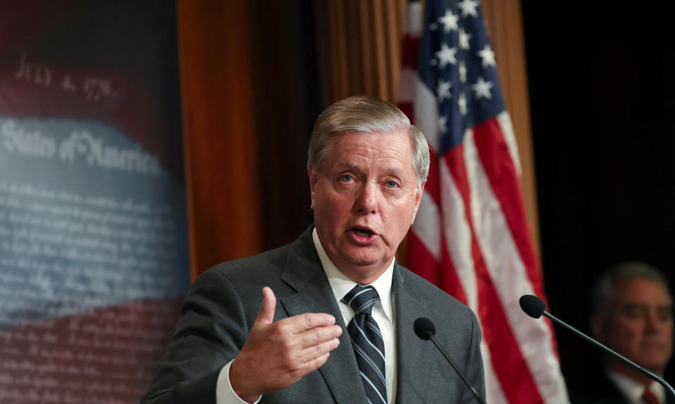 U.S. Senator Lindsey Graham holds a news conference to discuss his plans to introduce a Senate resolution condeming the Democratic-led U.S. House of Representatives impeachment inquiry into U.S. President Donald Trump as "illegitimate" at the U.S. Capitol in Washington, U.S., October 24, 2019. (Photo: Siphiwe Sibeko/Reuters)
