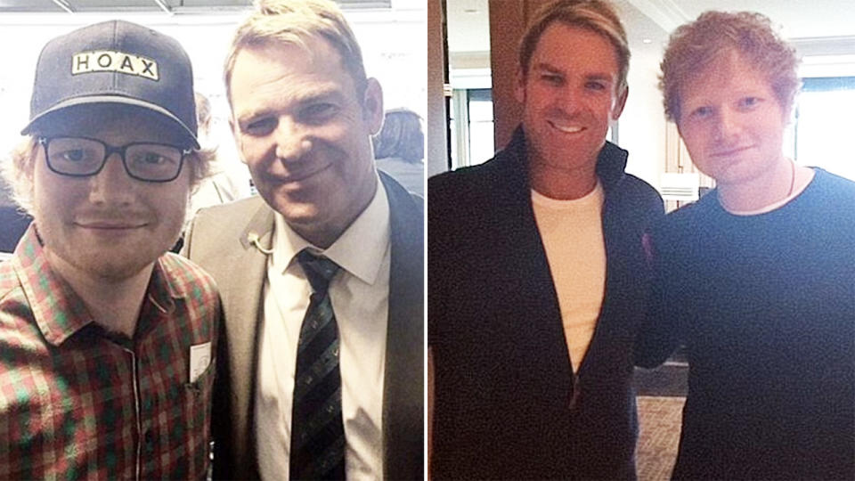 Ed Sheeran, pictured here with Shane Warne before his death. 