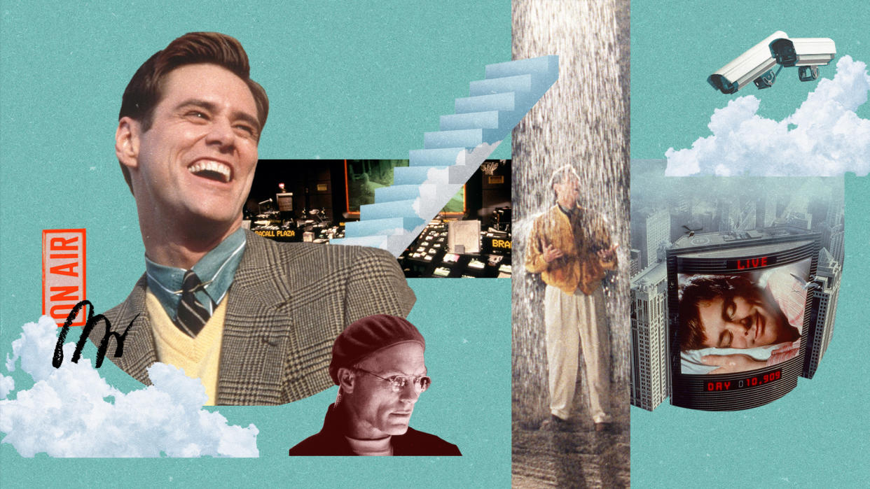25 years ago, The Truman Show predicted our current reality TV era. (Illustration by Aisha Yousaf for Yahoo / Photo: Everett Collection)