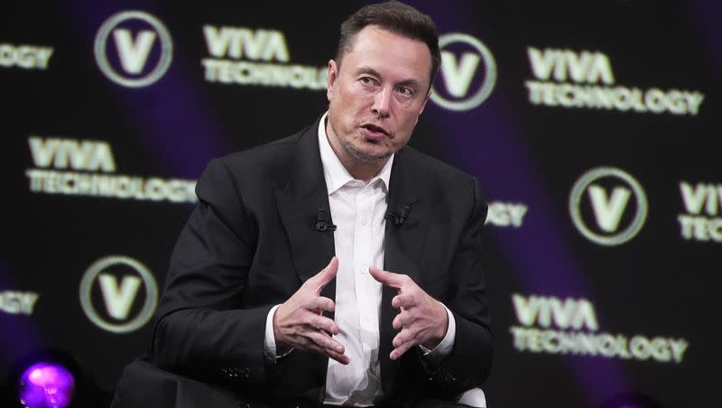 Elon Musk, who owns X, Tesla and SpaceX, speaks at the Vivatech fair on June 16, 2023, in Paris. Musk said Wednesday, Nov. 29, that advertisers who have halted spending on his social media platform X, formerly Teitter, in response to antisemitic and other hateful material are engaging in “blackmail” and, using a profanity, essentially told them to go away.