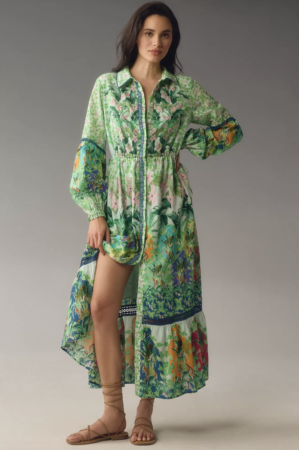 By Anthropologie Long-Sleeve Printed Maxi Shirt Dress (Photo via Anthropologie)