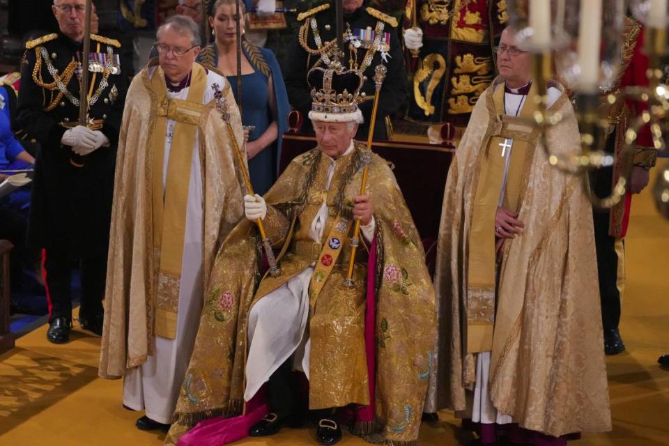 After being crowned king of Great Britain, Charles displays the Royal Ski Poles.