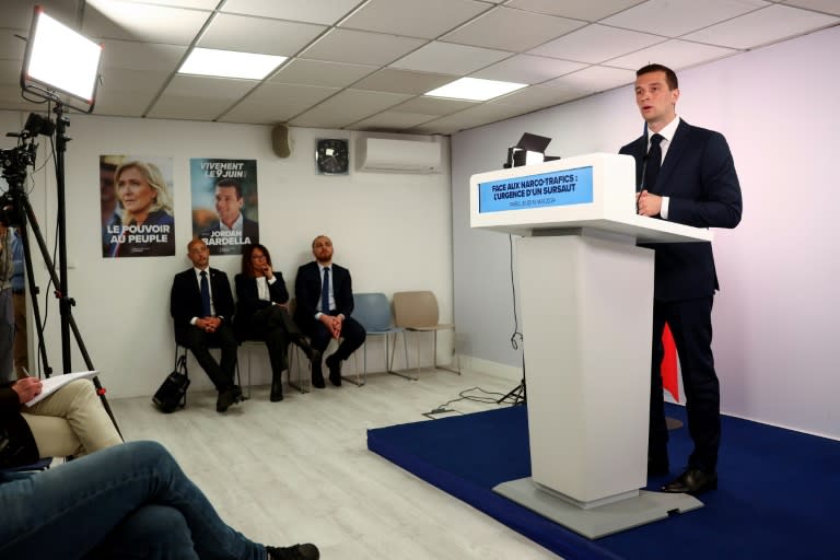 El presidente del partido de extrema derecha francés Agrupación Nacional, Jordan Bardella, el 16 de mayo de 2024 en París (Emmanuel Dunand)
