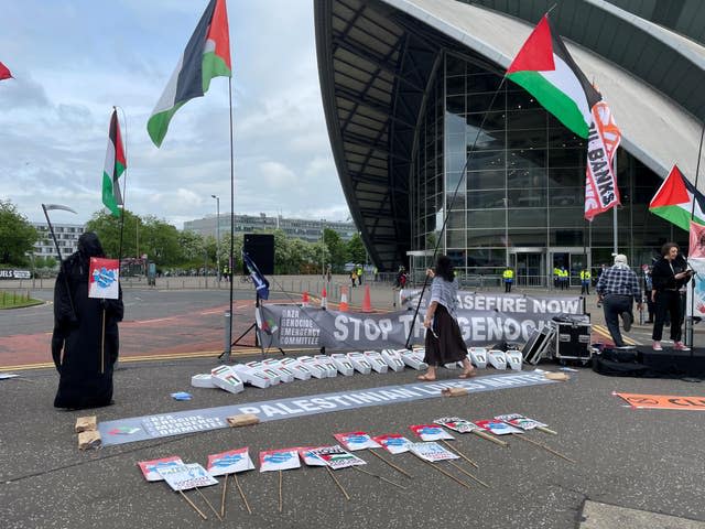 Demonstrators outside the Barclays AGM at the SEC in Glasgow