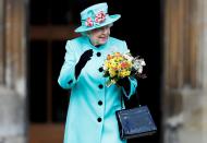 <p>Queen Elizabeth II leaving Easter Day service at St. George's Chapel on April 16, 2017. </p>