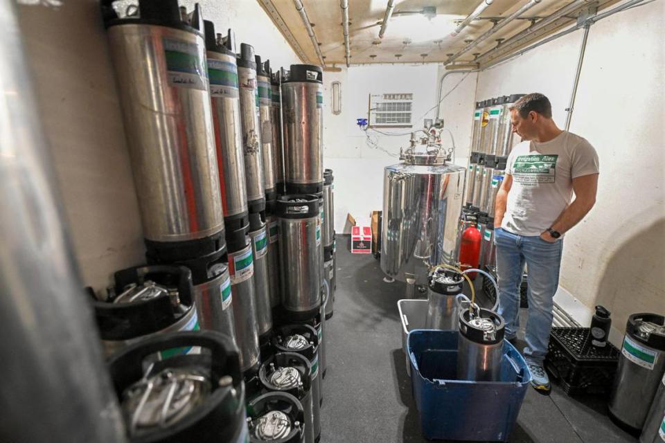 Luke Mahin stores and ferments his beers in a 60-foot semi-trailer parked in the lot behind Irrigation Ales.