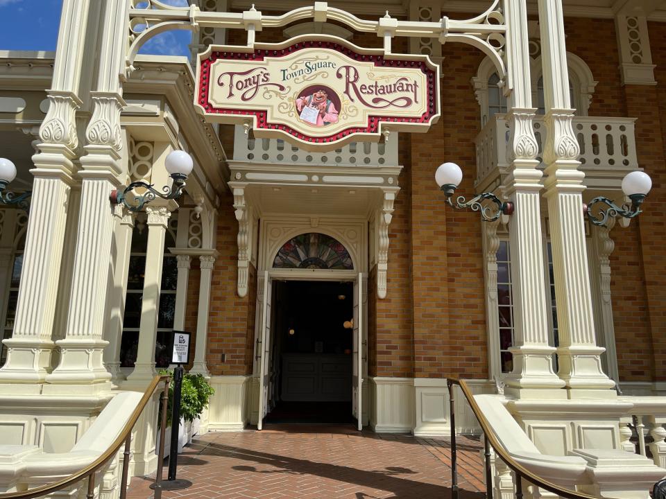 exterior shot of tony's town square restaurant in magic kingdom at disney world