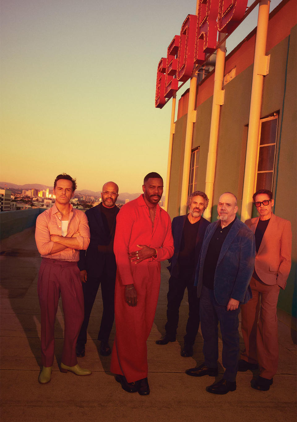 From left: Andrew Scott, Jeffrey Wright, Colman Domingo, Mark Ruffalo, Paul Giamatti and Robert Downey Jr. were photographed Nov. 19 at The Georgian Hotel in Santa Monica.