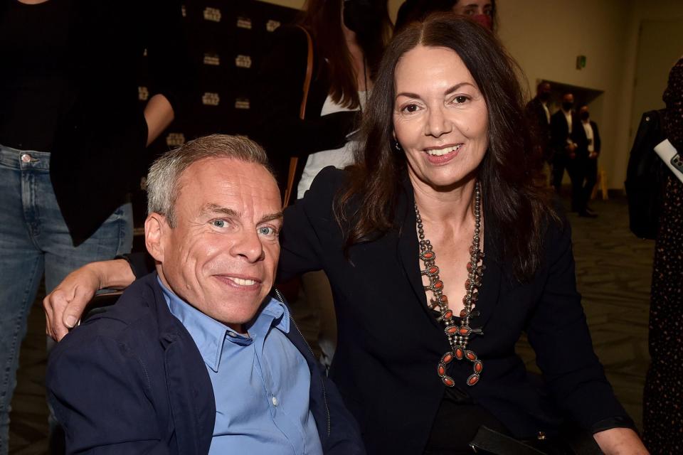 Warwick Davis and Joanne Whalley attend the studio showcase panel at Star Wars Celebration for “Willow” in Anaheim, California on May 26, 2022.