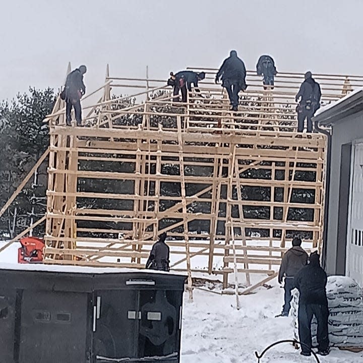 This past week a group of men and boys braved the cold and put up trusses for the new pole barn.